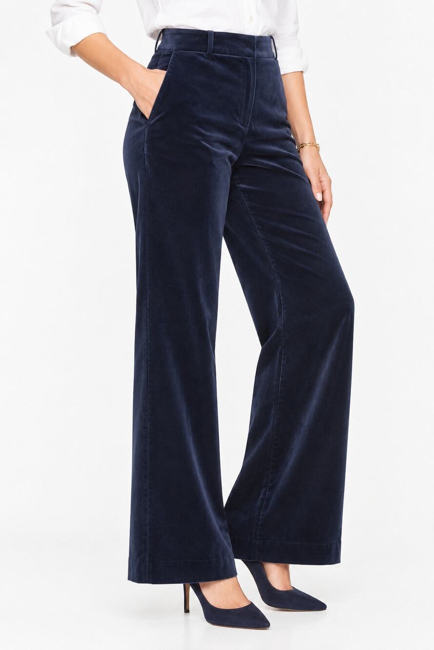 Talbots Velveteen Wide Leg Pants Trouser Navy Blue High Rise Womens Size 16W